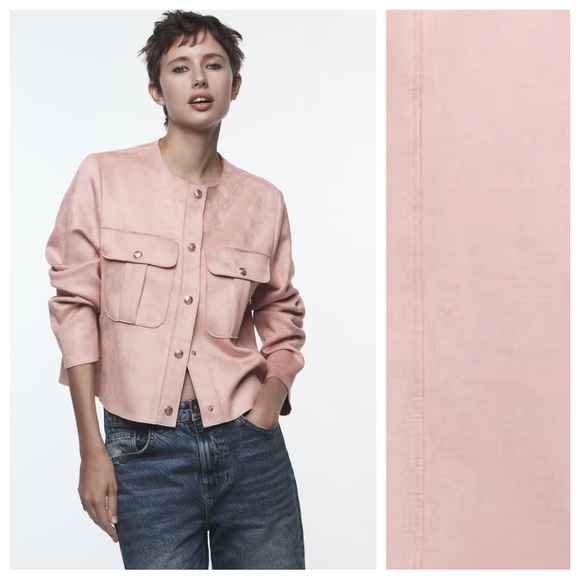 NWOT. Zara Pink Faux Suede Overshirt. Size XS. - Picture 1 of 12
